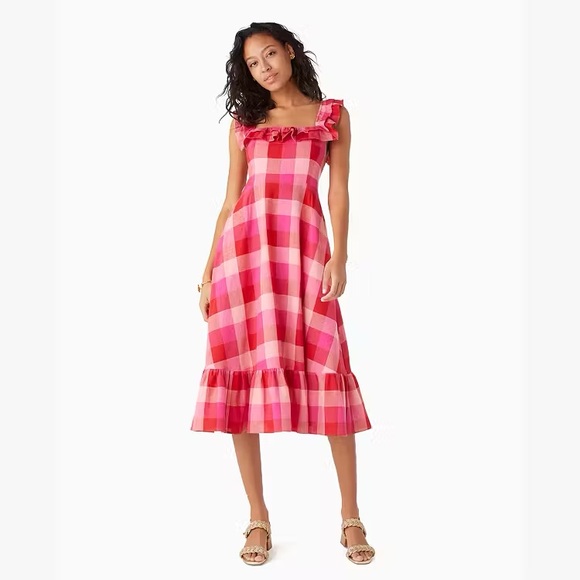 kate spade Dresses & Skirts - Kate Spade Picnic Woven Ruffle linen Midi Dress| size small